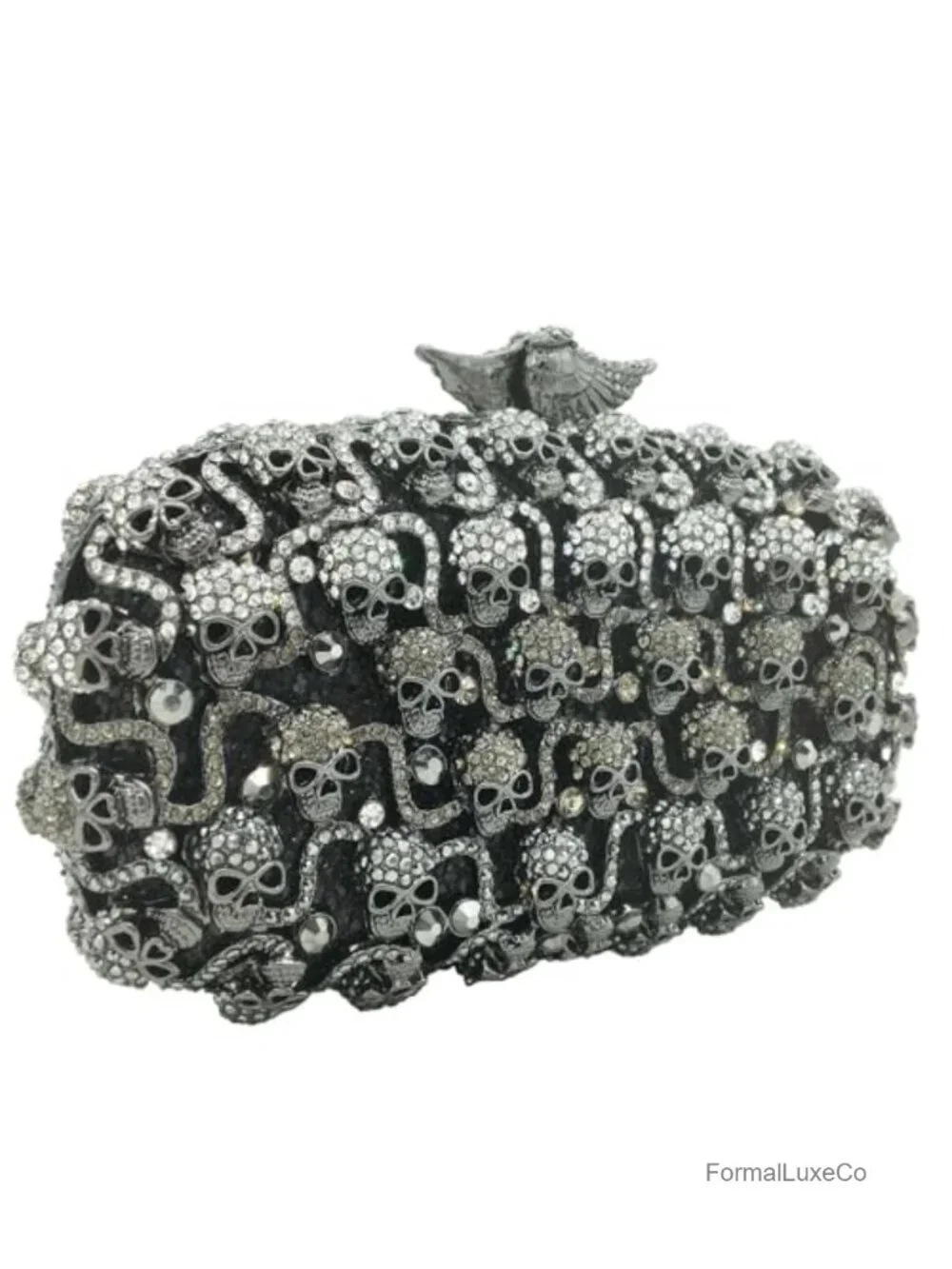 Glitter Skulls Rhinestone Clutch Evening Bag with Chain